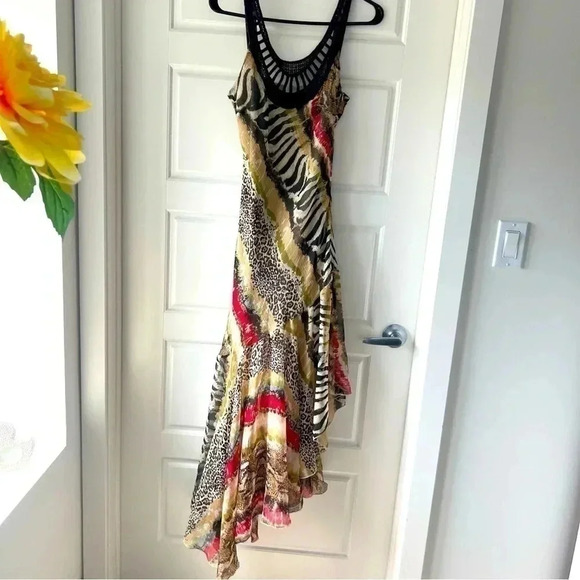 CLASSIC ANIMAL PRINT RUFFLE MULTI COLOR MAXI DRESS SIZE 36 100% COTTON SIZE 36 - Picture 15 of 15